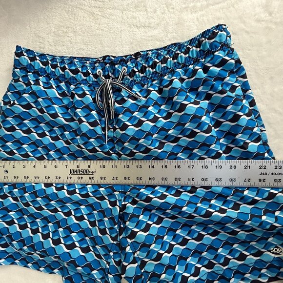 Speedo Mens Blue Wave Pattern Swim Trunks Shorts XL Mesh Lining Drawstring Waist - Picture 9 of 10